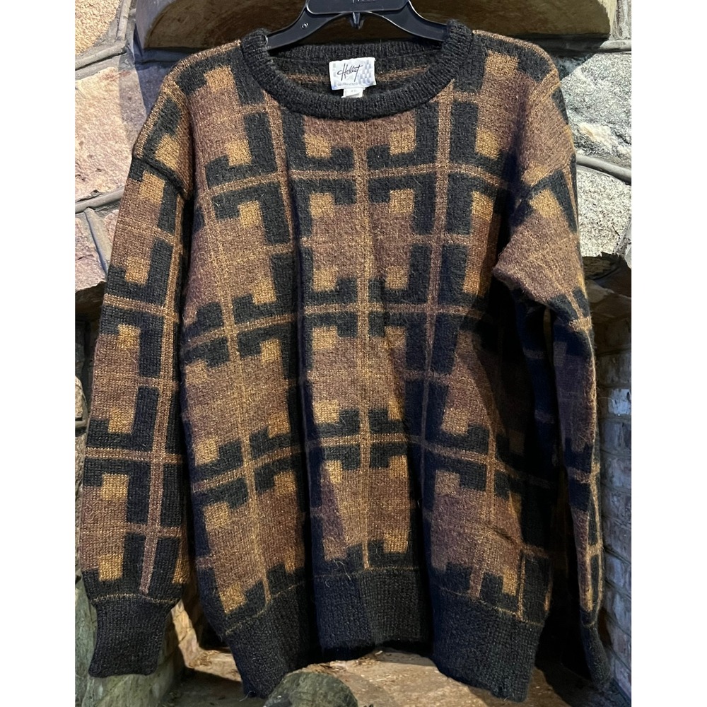 VTG Hallet San Francisco Mens XL Alpaca Wool Geometric Pattern Sweater Handmade